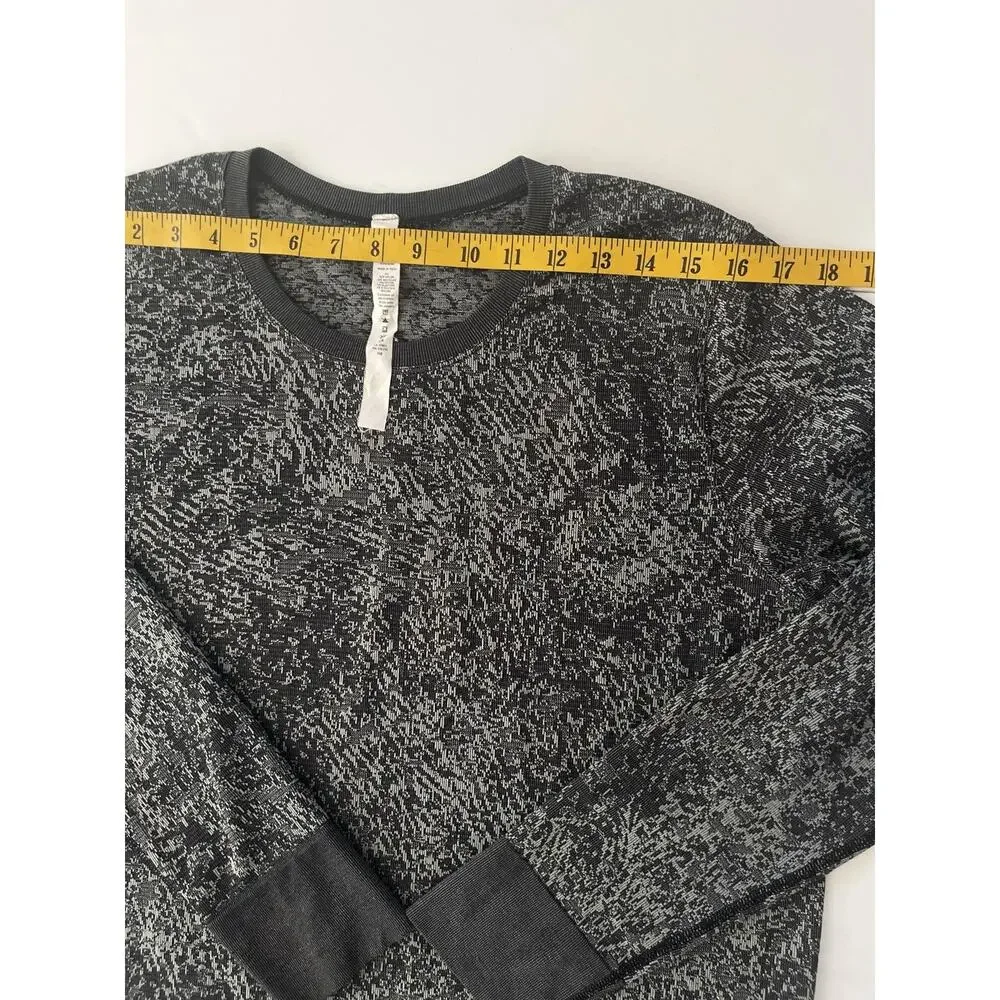 Lululemon Swiftly Breathe Top Women 12 Black Geometric Knit Long Sleeve